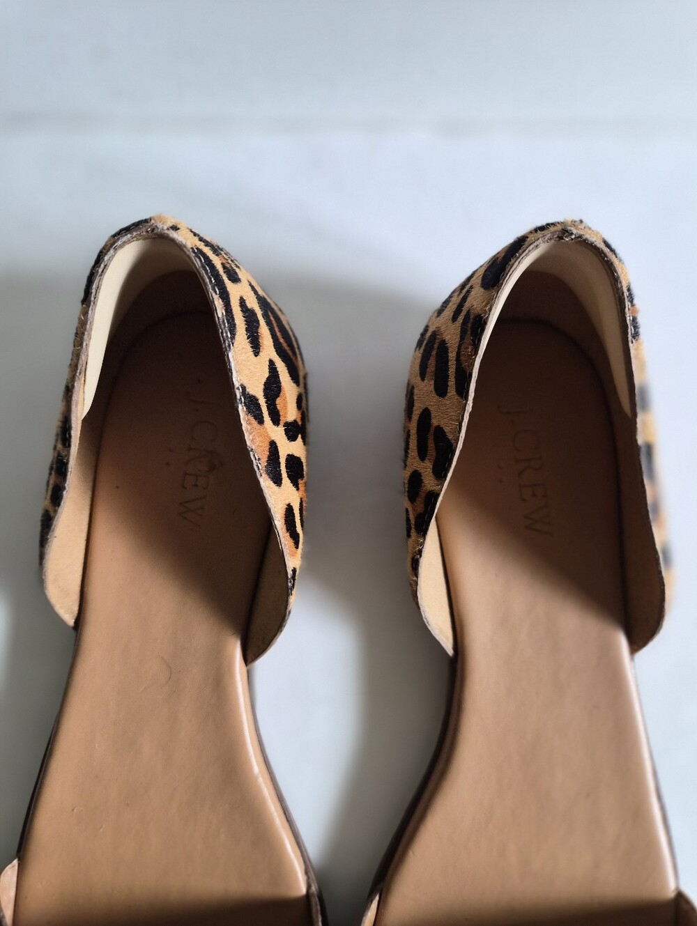 J.Crew Morgan Leopard Calf Hair Peep Toe Flats Size 9.5 Brown Tan Animal Print - Picture 4 of 16